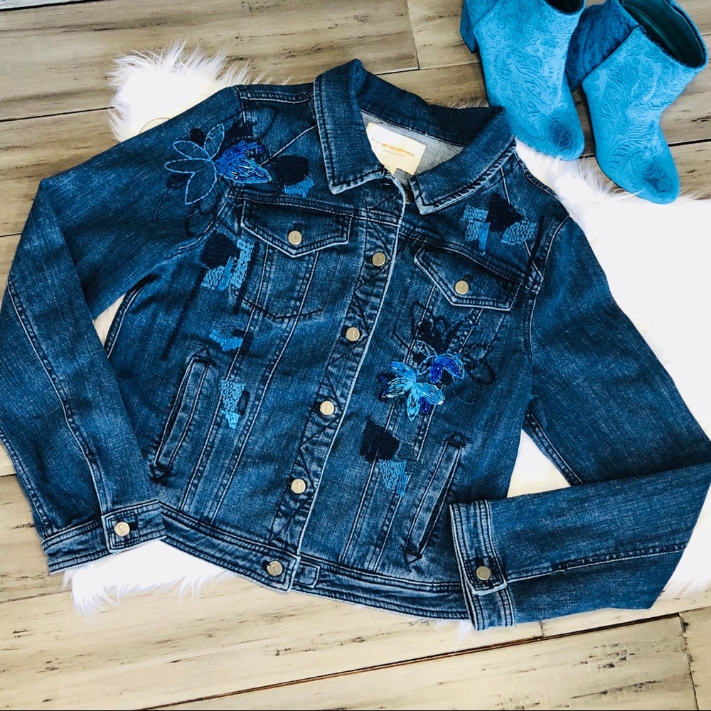 Anthro Pilcro Sequined Denim Jacket Size XL - Picture 4 of 8